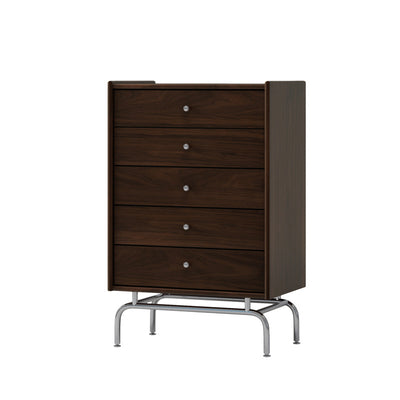 Contemporary Scandinavian Wood Metal Curved Rectangular Side Table 5-Drawers For Bedroom & Living Room