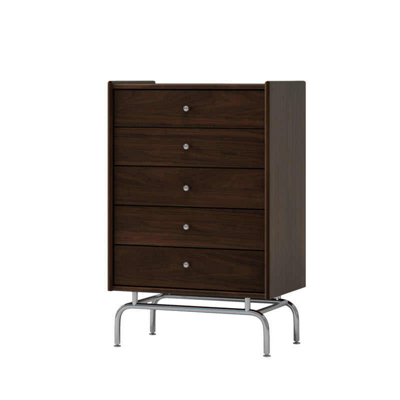 Contemporary Scandinavian Wood Metal Curved Rectangular Side Table 5-Drawers For Bedroom & Living Room
