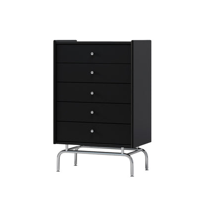 Contemporary Scandinavian Wood Metal Curved Rectangular Side Table 5-Drawers For Bedroom & Living Room