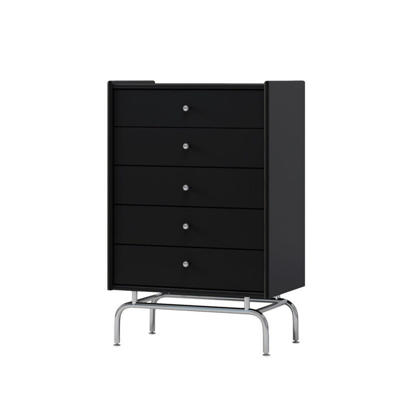 Contemporary Scandinavian Wood Metal Curved Rectangular Side Table 5-Drawers For Bedroom & Living Room