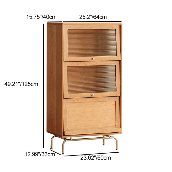 Table d'appoint rectangulaire incurvée en pin scandinave contemporain avec verre, acier inoxydable et métal, 3 rangements pour salon et salle à manger 