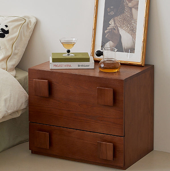 Table d'appoint rectangulaire carrée en bois massif vintage traditionnel avec 2 tiroirs pour chambre et salon 