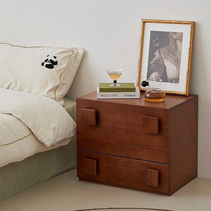Table d'appoint rectangulaire carrée en bois massif vintage traditionnel avec 2 tiroirs pour chambre et salon 