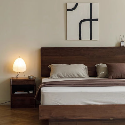 Contemporary Scandinavian Black Walnut Rectangular Textured Nightstand With 2 Tiers For Bedroom