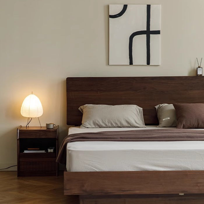 Contemporary Scandinavian Black Walnut Rectangular Textured Nightstand With 2 Tiers For Bedroom