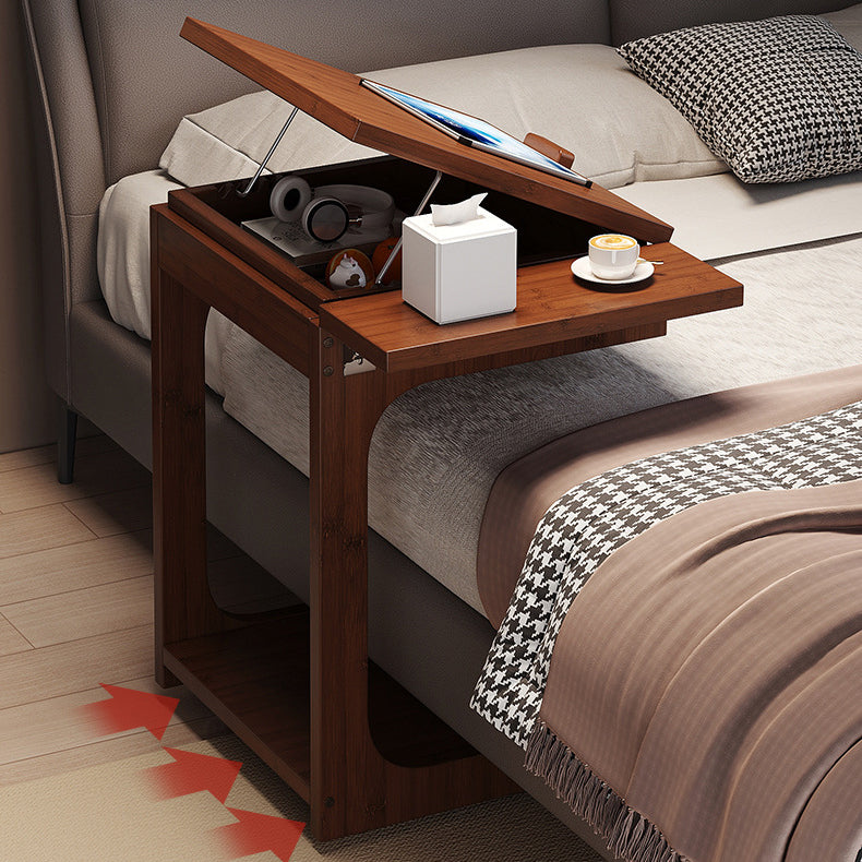 Traditional Vintage Bamboo C-Shaped Square Side Table With 2 Tiers For Bedroom &amp; Living Room