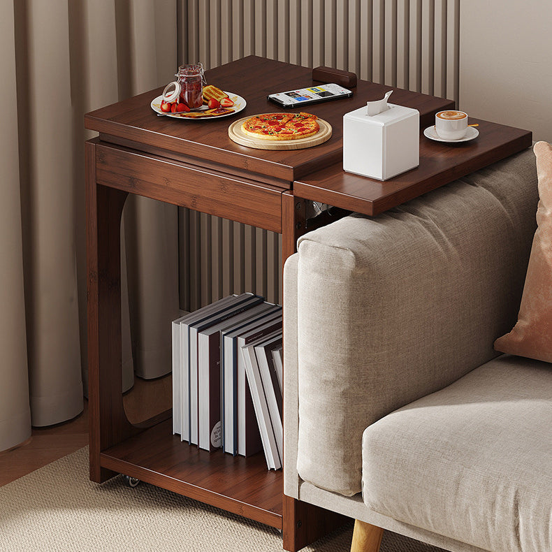 Traditional Vintage Bamboo C-Shaped Square Side Table With 2 Tiers For Bedroom &amp; Living Room