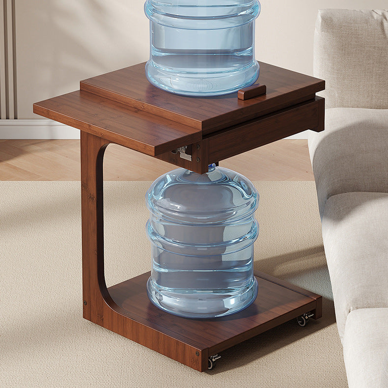 Traditional Vintage Bamboo C-Shaped Square Side Table With 2 Tiers For Bedroom &amp; Living Room