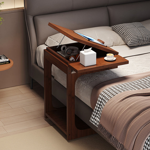 Traditional Vintage Bamboo C-Shaped Square Side Table With 2 Tiers For Bedroom &amp; Living Room