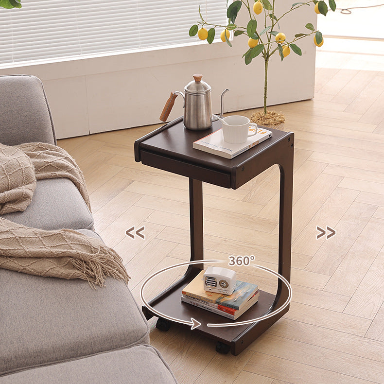 Contemporary Creative Solid Wood Rounded Square C-Shaped Side Table With 2 Tiers For Bedroom &amp; Living Room