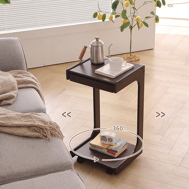 Contemporary Creative Solid Wood Rounded Square C-Shaped Side Table With 2 Tiers For Bedroom &amp; Living Room