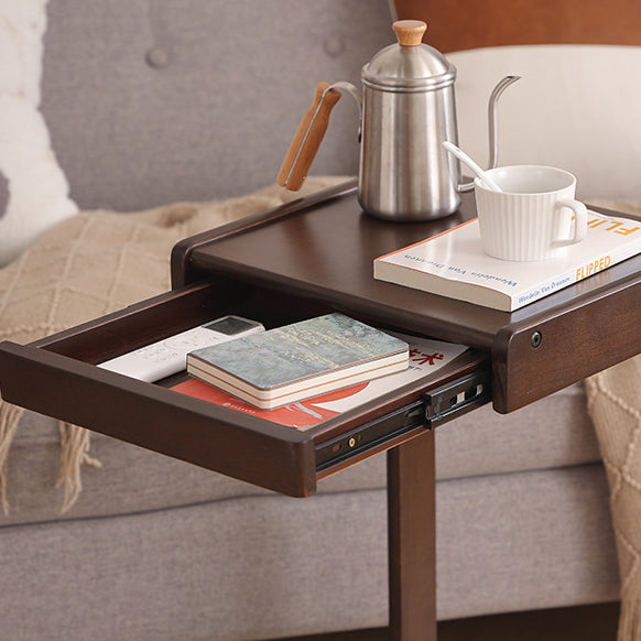 Contemporary Creative Solid Wood Rounded Square C-Shaped Side Table With 2 Tiers For Bedroom &amp; Living Room