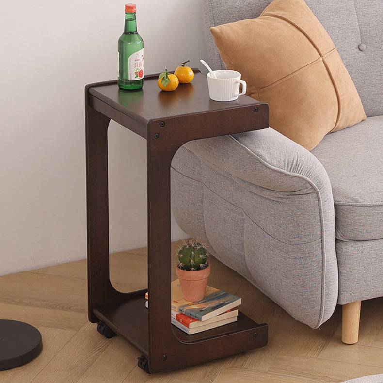 Contemporary Creative Solid Wood Rounded Square C-Shaped Side Table With 2 Tiers For Bedroom &amp; Living Room