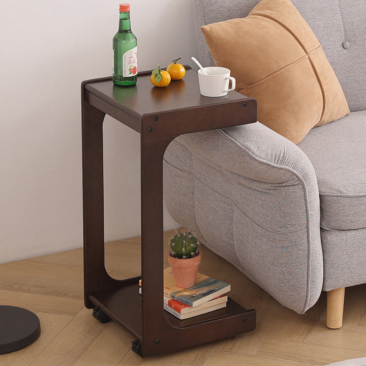 Table d'appoint contemporaine créative en bois massif en forme de C avec 2 niveaux pour chambre et salon 