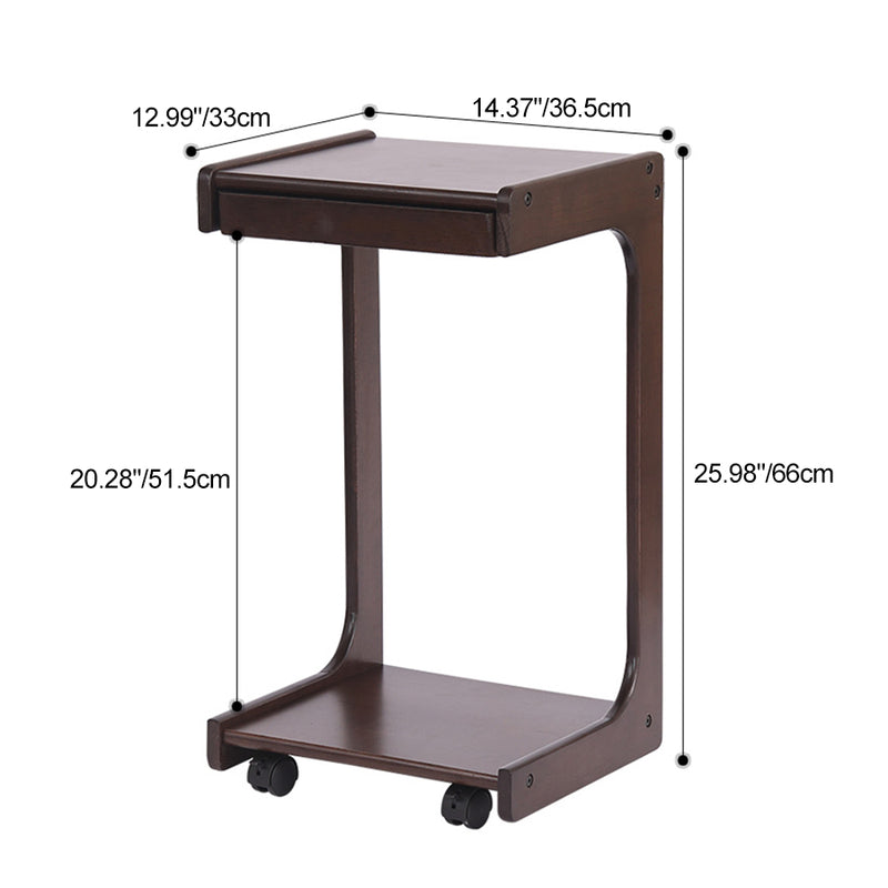 Contemporary Creative Solid Wood Rounded Square C-Shaped Side Table With 2 Tiers For Bedroom & Living Room