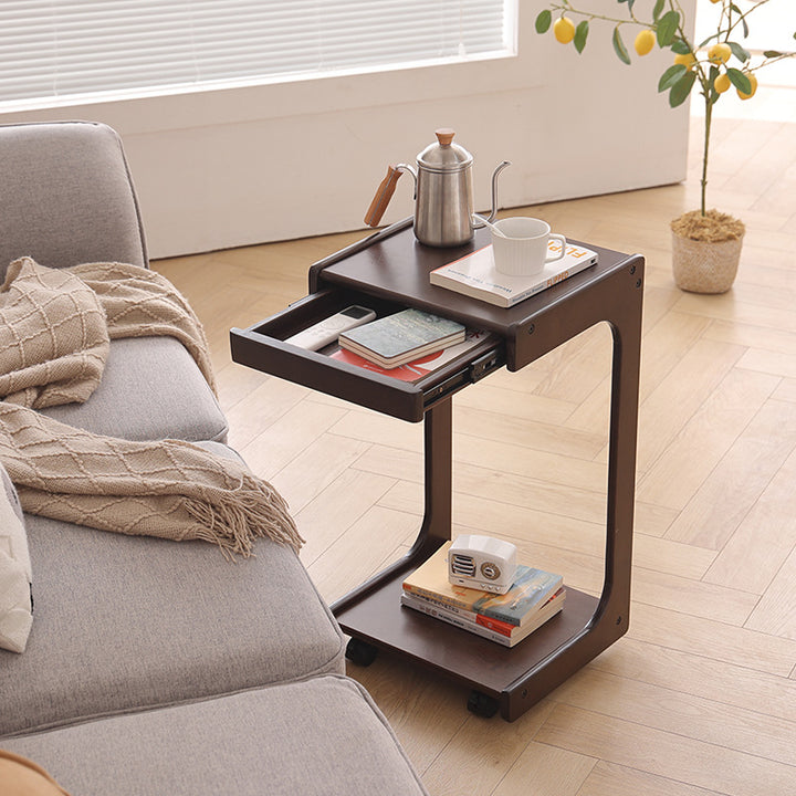 Table d'appoint contemporaine créative en bois massif en forme de C avec 2 niveaux pour chambre et salon 