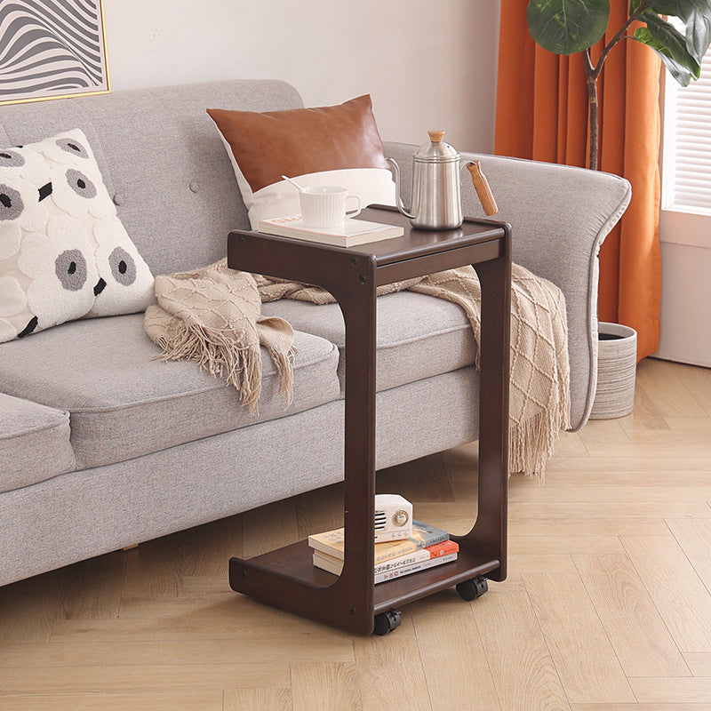 Contemporary Creative Solid Wood Rounded Square C-Shaped Side Table With 2 Tiers For Bedroom &amp; Living Room