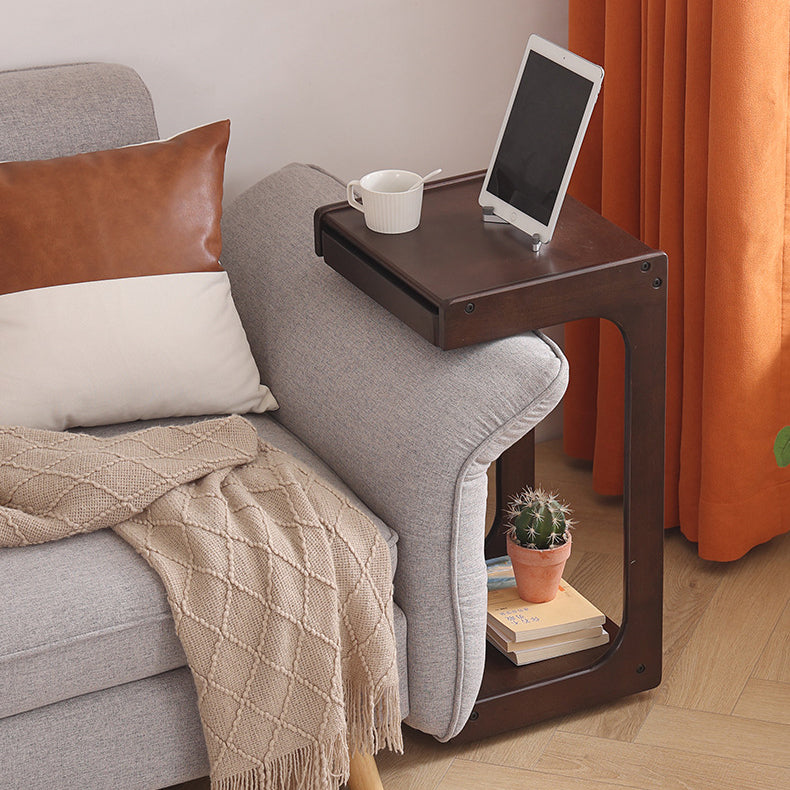 Contemporary Creative Solid Wood Rounded Square C-Shaped Side Table With 2 Tiers For Bedroom &amp; Living Room