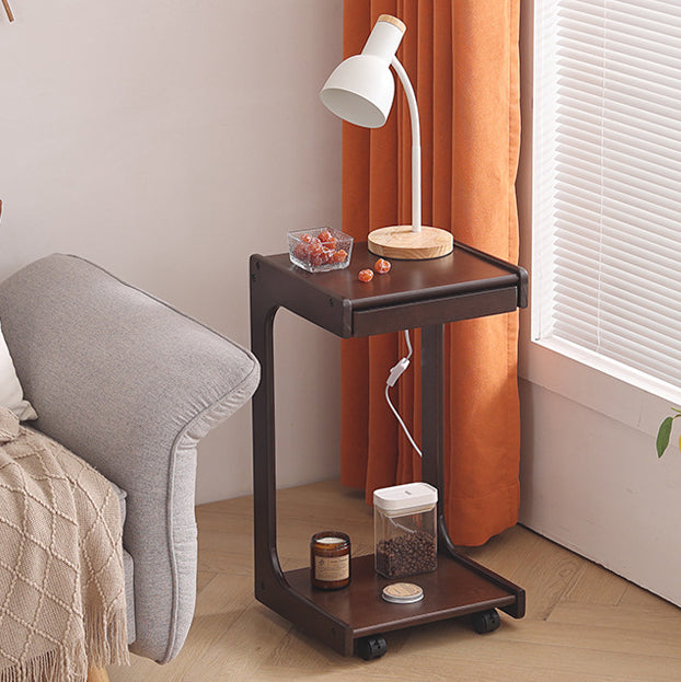Contemporary Creative Solid Wood Rounded Square C-Shaped Side Table With 2 Tiers For Bedroom &amp; Living Room