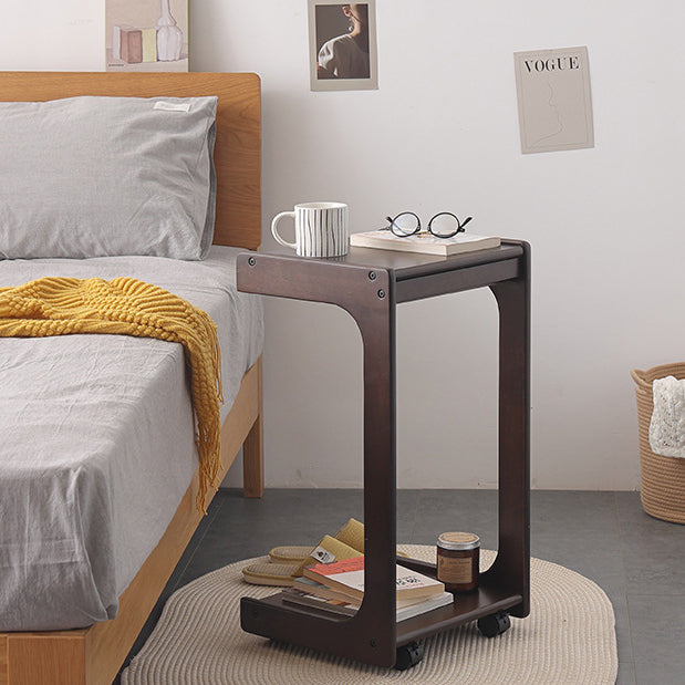Contemporary Creative Solid Wood Rounded Square C-Shaped Side Table With 2 Tiers For Bedroom &amp; Living Room