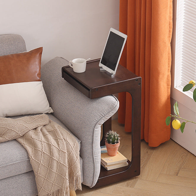 Contemporary Creative Solid Wood Rounded Square C-Shaped Side Table With 2 Tiers For Bedroom &amp; Living Room