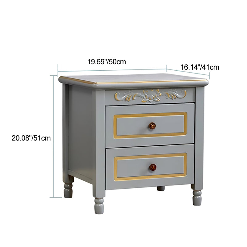 Modern Luxury Solid Wood Textured Square Nightstand With 2 Drawers For Bedroom