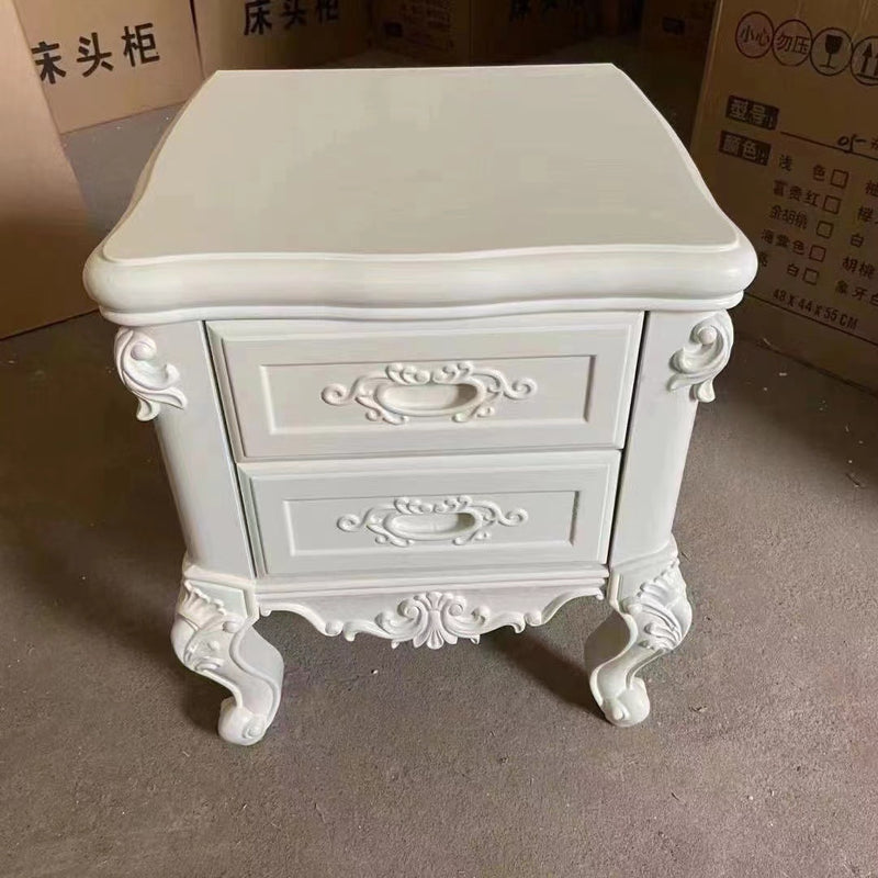 Traditional Chinese Solid Wood Textured Rectangular Nightstand With 2 Drawers For Bedroom