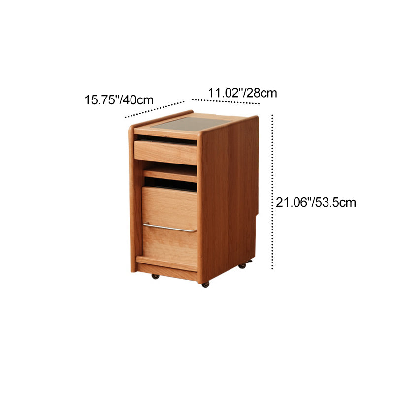 Table de nuit rectangulaire mobile en bois de cerisier japonais traditionnel et en acier inoxydable à 3 niveaux pour chambre 