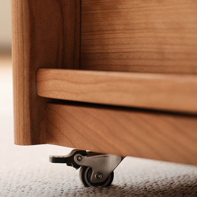 Table de nuit rectangulaire mobile en bois de cerisier japonais traditionnel et en acier inoxydable à 3 niveaux pour chambre 