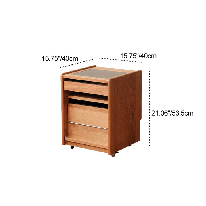 Table de nuit rectangulaire mobile en bois de cerisier japonais traditionnel et en acier inoxydable à 3 niveaux pour chambre 