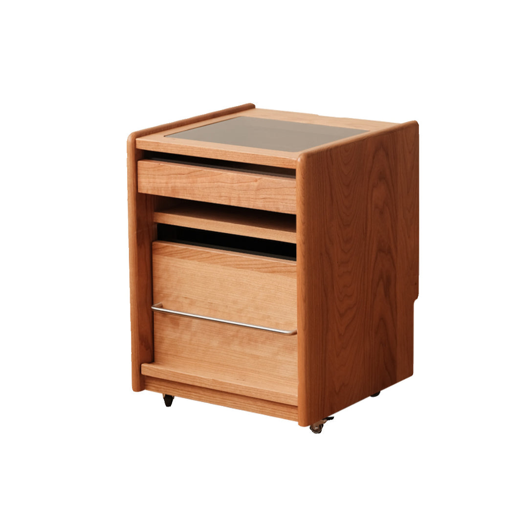 Table de nuit rectangulaire mobile en bois de cerisier japonais traditionnel et en acier inoxydable à 3 niveaux pour chambre 