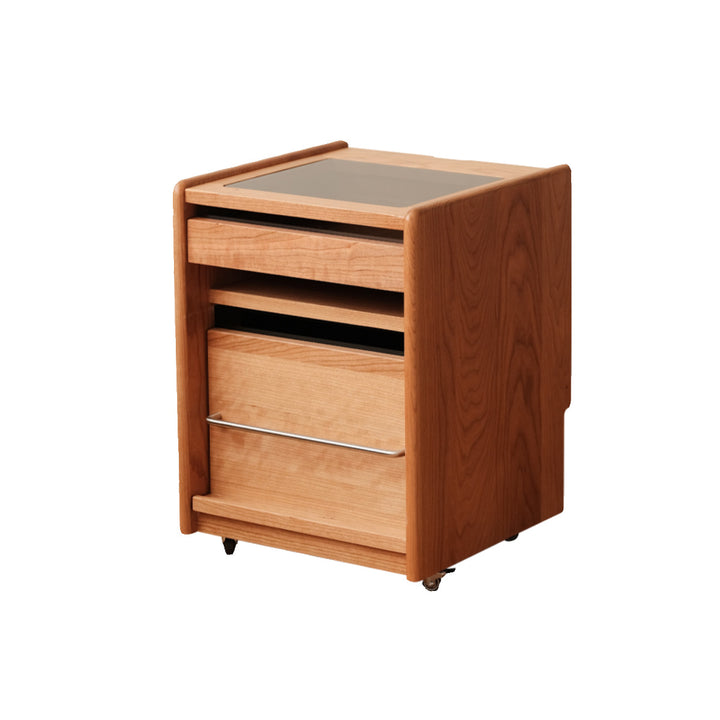 Table de nuit rectangulaire mobile en bois de cerisier japonais traditionnel et en acier inoxydable à 3 niveaux pour chambre 