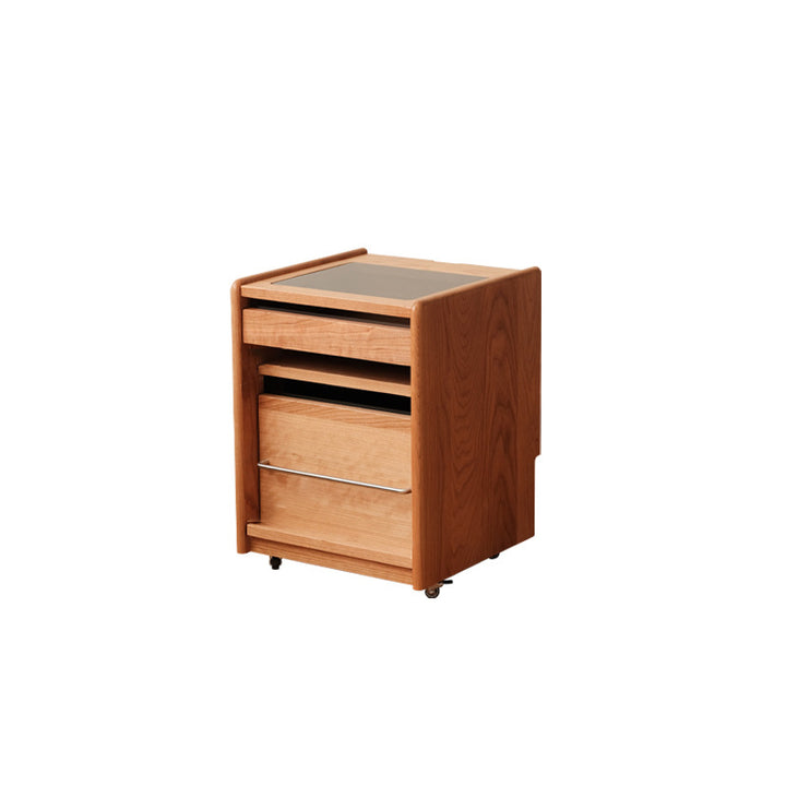 Table de nuit rectangulaire mobile en bois de cerisier japonais traditionnel et en acier inoxydable à 3 niveaux pour chambre 