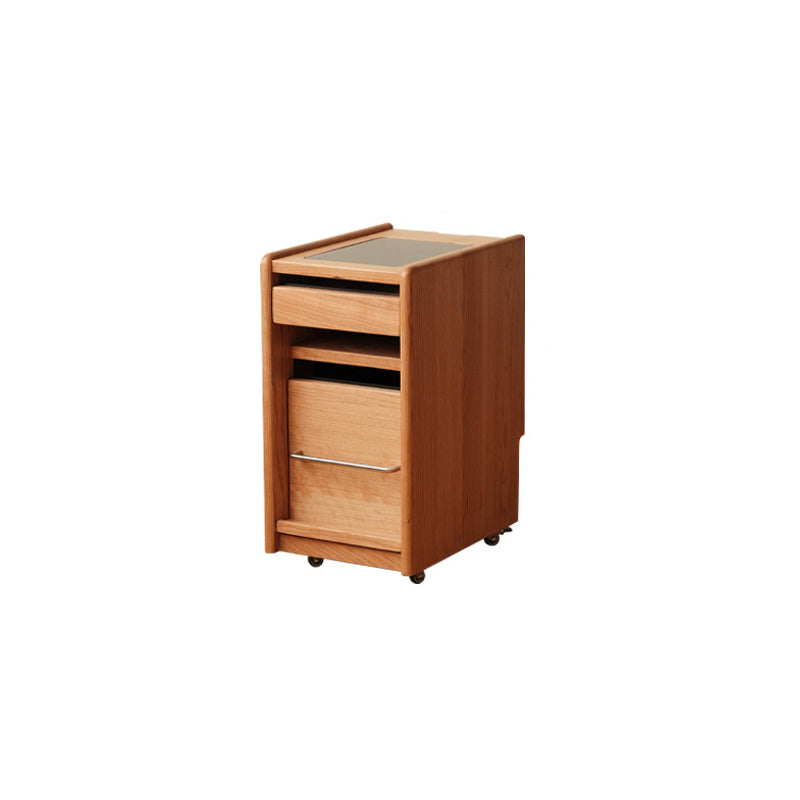 Table de nuit rectangulaire mobile en bois de cerisier japonais traditionnel et en acier inoxydable à 3 niveaux pour chambre 