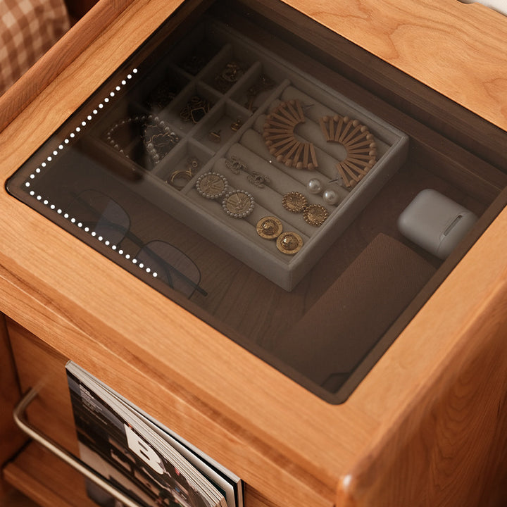 Table de nuit rectangulaire mobile en bois de cerisier japonais traditionnel et en acier inoxydable à 3 niveaux pour chambre 