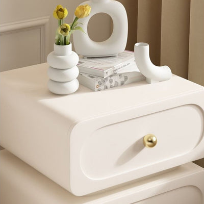Modern Minimalist Solid Wood & Metal Rounded Square Nightstand 2-Drawer With Ball Accents For Bedroom