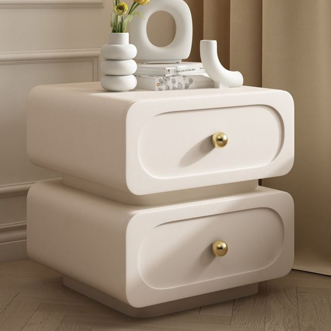 Modern Minimalist Solid Wood & Metal Rounded Square Nightstand 2-Drawer With Ball Accents For Bedroom