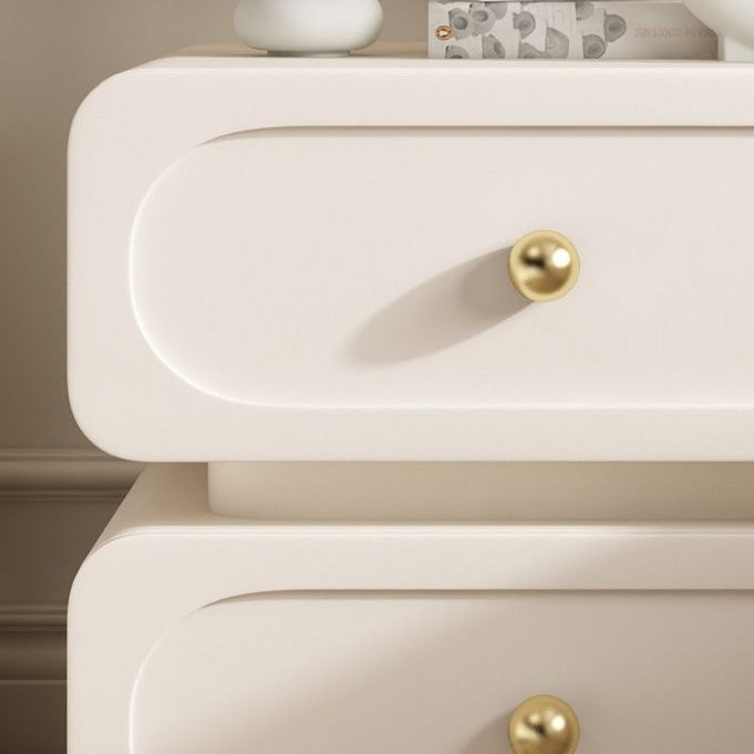 Mesita de noche cuadrada redondeada moderna minimalista de madera maciza y metal con 2 cajones y acentos de bola para dormitorio 