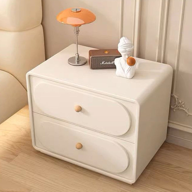 Table de nuit ovale en bois massif et métal moderne minimaliste à 2 tiroirs pour chambre 