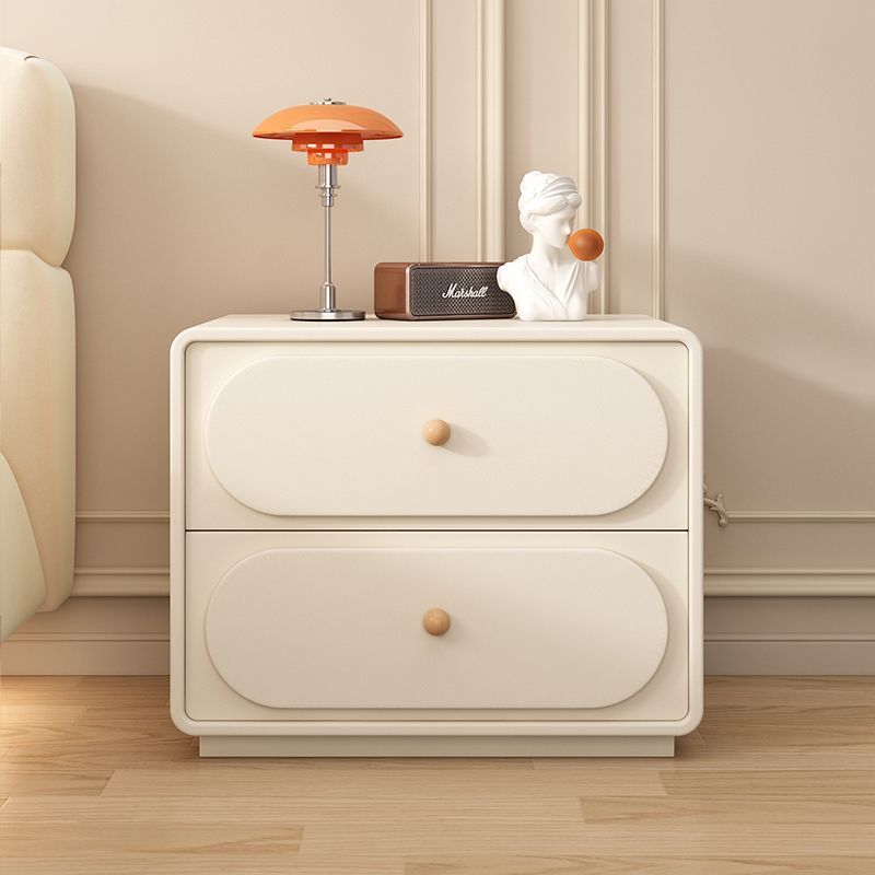 Table de nuit ovale en bois massif et métal moderne minimaliste à 2 tiroirs pour chambre 