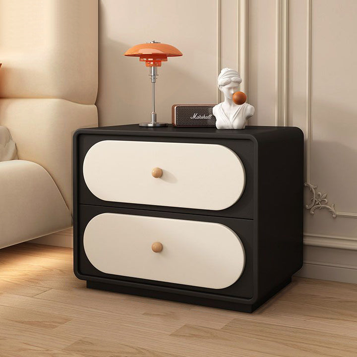 Table de nuit ovale en bois massif et métal moderne minimaliste à 2 tiroirs pour chambre 