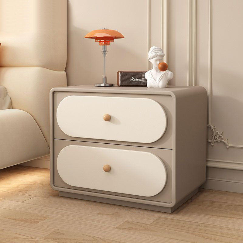 Table de nuit ovale en bois massif et métal moderne minimaliste à 2 tiroirs pour chambre 