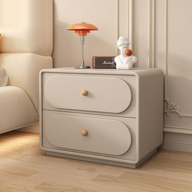 Table de nuit ovale en bois massif et métal moderne minimaliste à 2 tiroirs pour chambre 