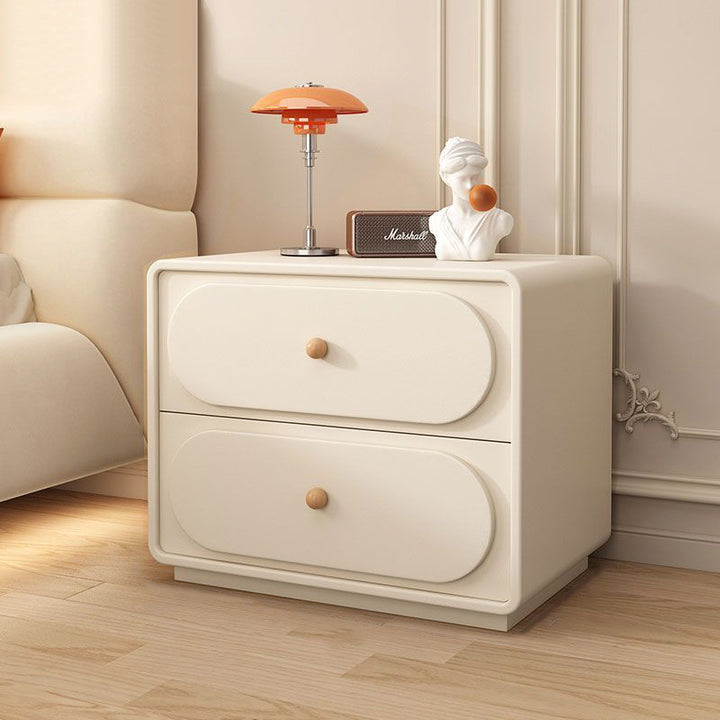 Table de nuit ovale en bois massif et métal moderne minimaliste à 2 tiroirs pour chambre 