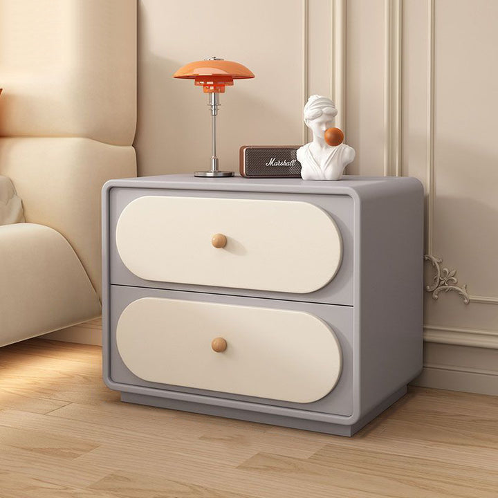 Table de nuit ovale en bois massif et métal moderne minimaliste à 2 tiroirs pour chambre 