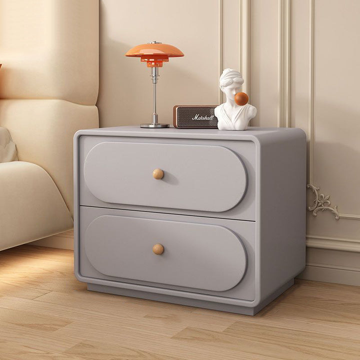 Table de nuit ovale en bois massif et métal moderne minimaliste à 2 tiroirs pour chambre 