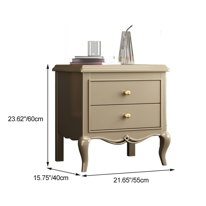 Table de chevet moderne en bois massif et métal courbé carré à 2 tiroirs pour chambre 