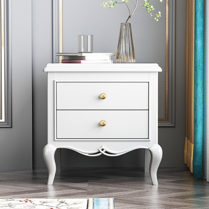 Table de chevet moderne en bois massif et métal courbé carré à 2 tiroirs pour chambre 