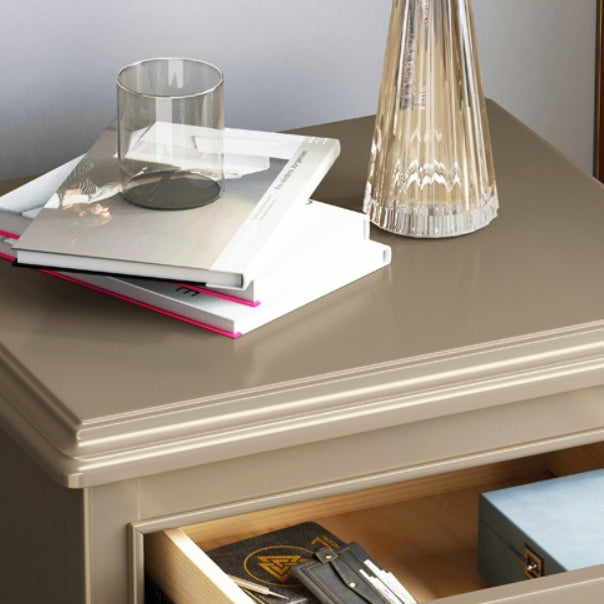 Table de chevet moderne en bois massif et métal courbé carré à 2 tiroirs pour chambre 