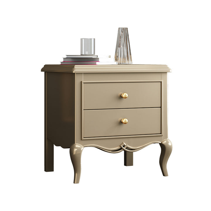 Table de chevet moderne en bois massif et métal courbé carré à 2 tiroirs pour chambre 